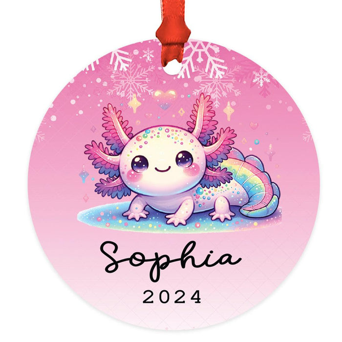 Set of 1 Custom Metal Axolotl Ornament for Kids – Cute Christmas Tree Decoration-Set of 1-Andaz Press-Axolotl with Santa Hat-