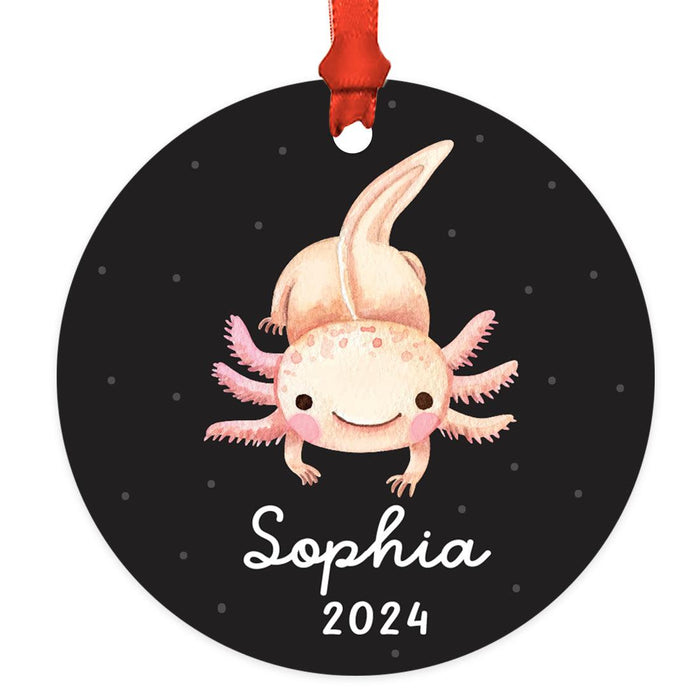 Set of 1 Custom Metal Axolotl Ornament for Kids – Cute Christmas Tree Decoration-Set of 1-Andaz Press-Axolotl with Santa Hat-