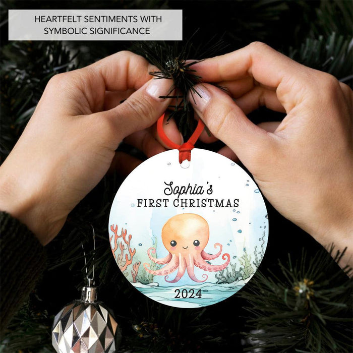 Set of 1 Custom Metal Octopus Ornament 20XX for Kids Christmas Tree Decor-Set of 1-Andaz Press-Cute Octopus First Christmas-