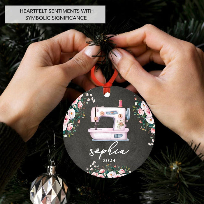 Set of 1 Custom Metal Sewing Machine Ornament for Christmas Tree Great Gift for Sewers and Moms-Set of 1-Andaz Press-Vintage Sewing Machine-