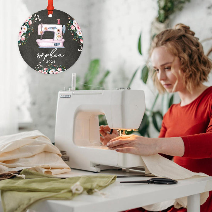 Set of 1 Custom Metal Sewing Machine Ornament for Christmas Tree Great Gift for Sewers and Moms-Set of 1-Andaz Press-Vintage Sewing Machine-