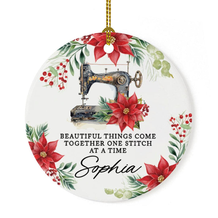 Set of 1 Custom Metal Sewing Machine Ornament for Christmas Tree Great Gift for Sewers and Moms-Set of 1-Andaz Press-Vintage Sewing Machine-