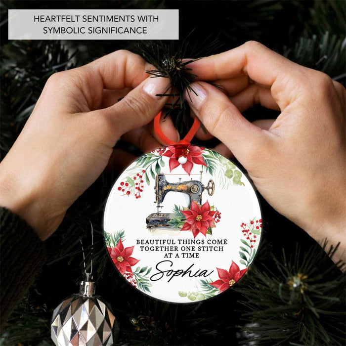 Set of 1 Custom Metal Sewing Machine Ornament for Christmas Tree Great Gift for Sewers and Moms-Set of 1-Andaz Press-Vintage Sewing Machine-