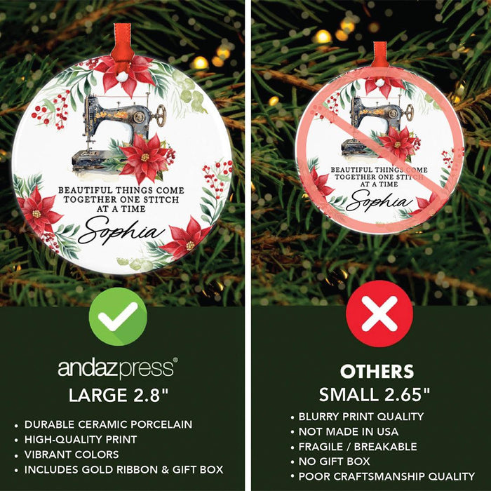 Set of 1 Custom Metal Sewing Machine Ornament for Christmas Tree Great Gift for Sewers and Moms-Set of 1-Andaz Press-Vintage Sewing Machine-