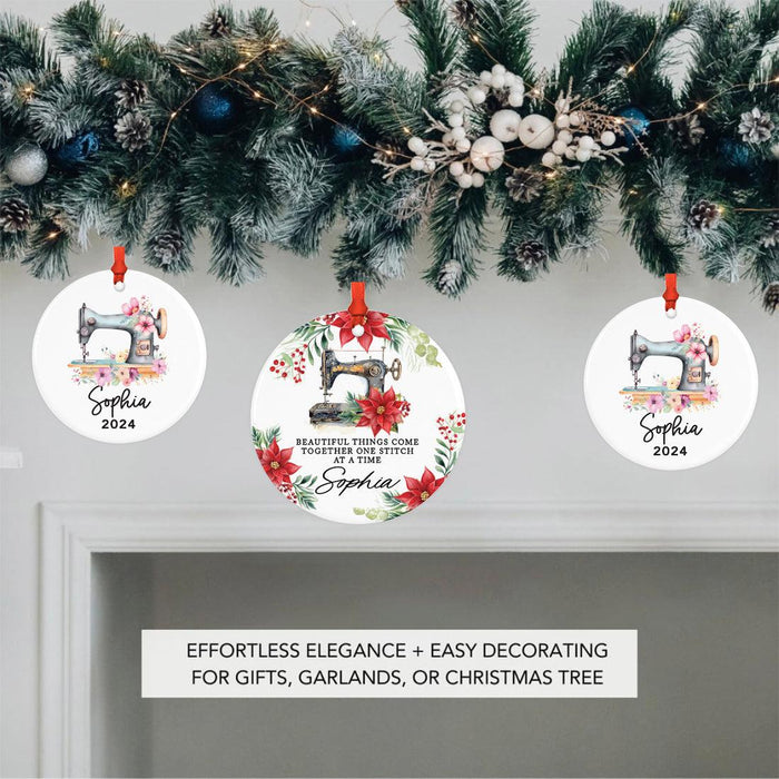 Set of 1 Custom Metal Sewing Machine Ornament for Christmas Tree Great Gift for Sewers and Moms-Set of 1-Andaz Press-Vintage Sewing Machine-