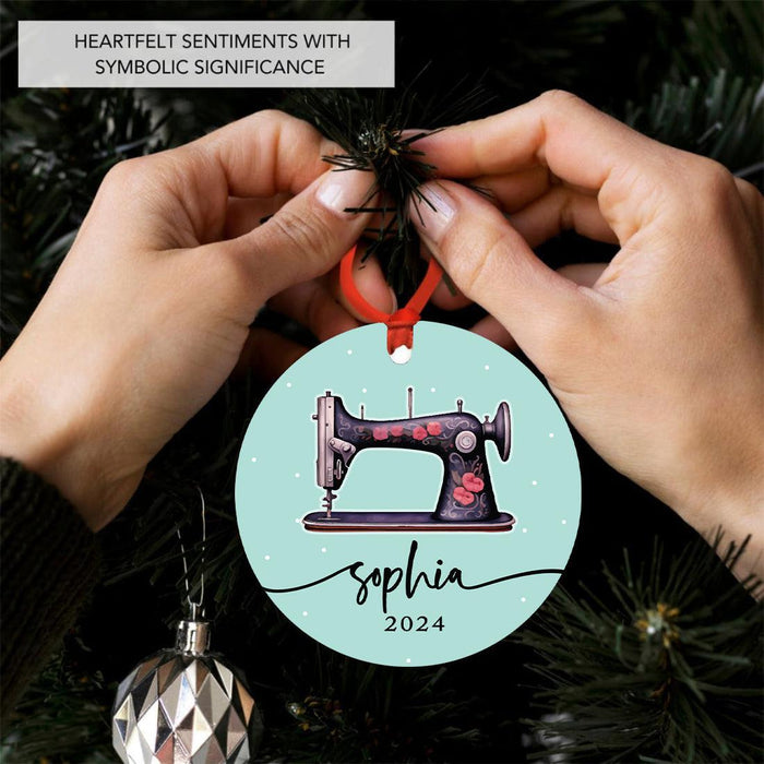 Set of 1 Custom Metal Sewing Machine Ornament for Christmas Tree Great Gift for Sewers and Moms-Set of 1-Andaz Press-Vintage Sewing Machine-