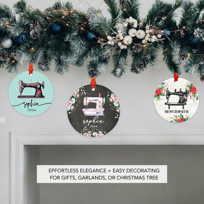 Set of 1 Custom Metal Sewing Machine Ornament for Christmas Tree Great Gift for Sewers and Moms-Set of 1-Andaz Press-Vintage Sewing Machine-