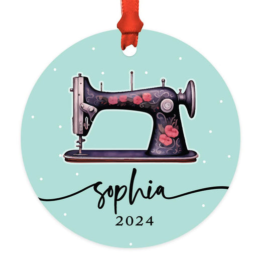 Set of 1 Custom Metal Sewing Machine Ornament for Christmas Tree Great Gift for Sewers and Moms-Set of 1-Andaz Press-Vintage Sewing Machine-