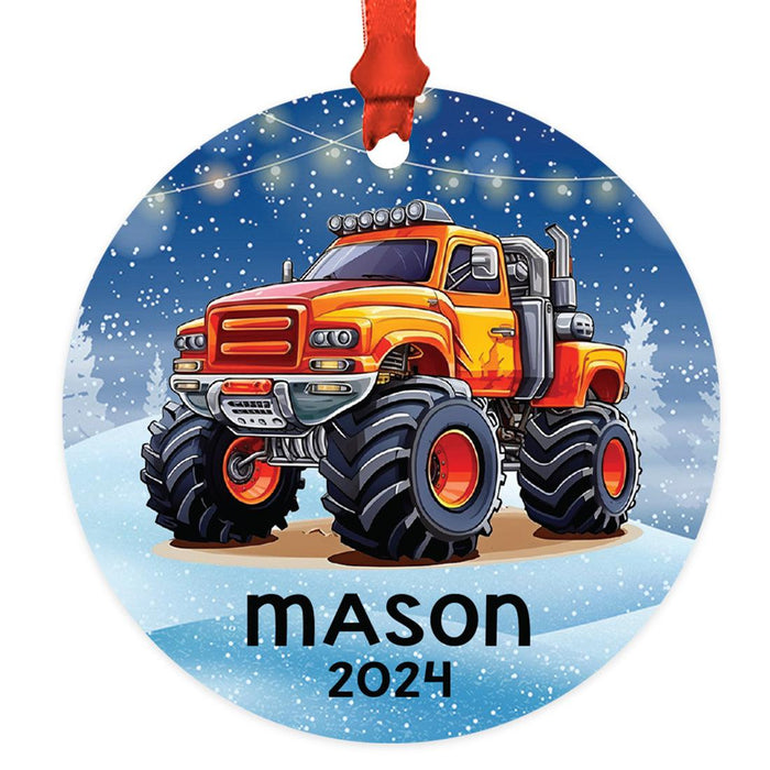 Set of 1 Custom Monster Truck Ornament 20XX Metal Christmas Tree Decoration for Kids-Set of 1-Andaz Press-Green Monster Truck-