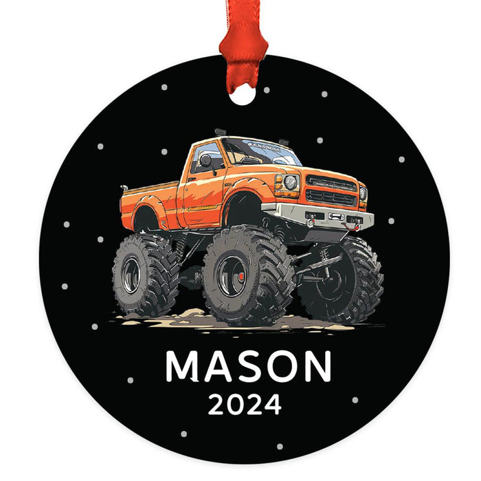 Set of 1 Custom Monster Truck Ornament 20XX Metal Christmas Tree Decoration for Kids-Set of 1-Andaz Press-Green Monster Truck-