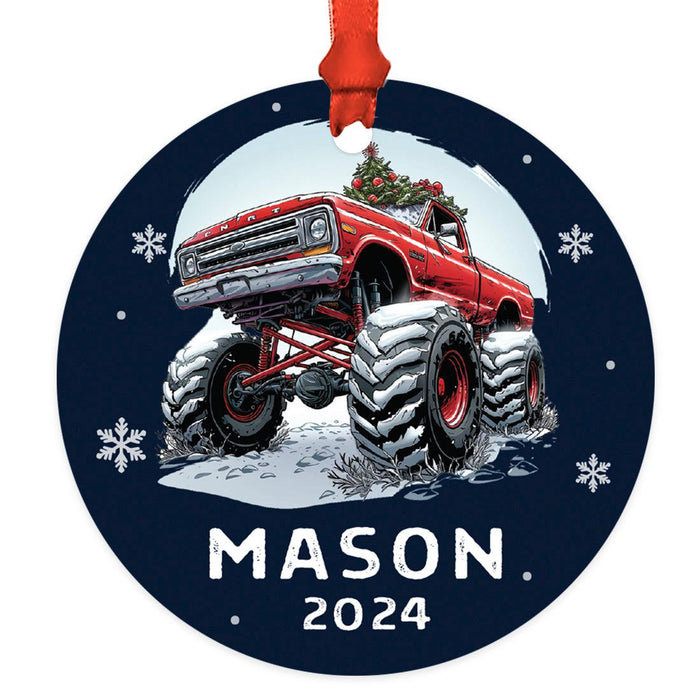 Set of 1 Custom Monster Truck Ornament 20XX Metal Christmas Tree Decoration for Kids-Set of 1-Andaz Press-Green Monster Truck-