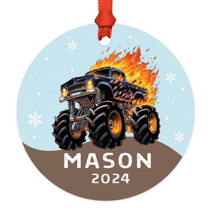 Set of 1 Custom Monster Truck Ornament 20XX Metal Christmas Tree Decoration for Kids-Set of 1-Andaz Press-Green Monster Truck-