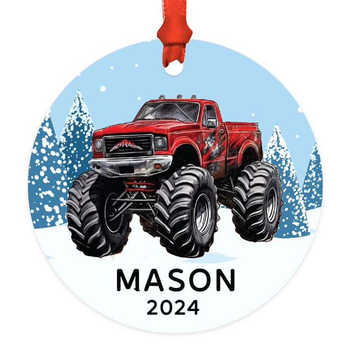 Set of 1 Custom Monster Truck Ornament 20XX Metal Christmas Tree Decoration for Kids-Set of 1-Andaz Press-Green Monster Truck-