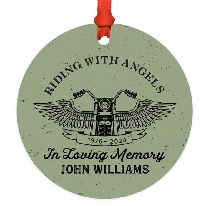 Set of 1 Custom Motorcycle Metal Ornament with Angel Wings Memorial for Christmas Tree-Set of 1-Andaz Press-Riding with Angels-