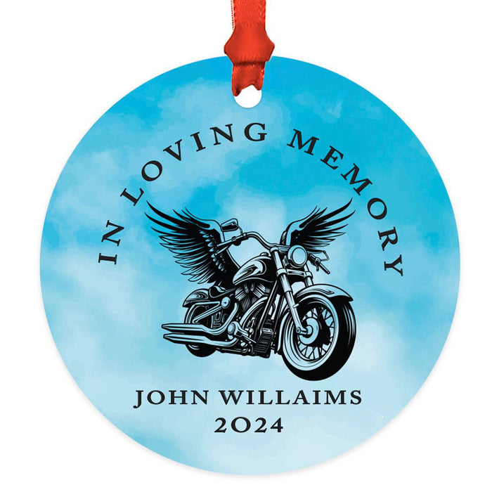 Set of 1 Custom Motorcycle Metal Ornament with Angel Wings Memorial for Christmas Tree-Set of 1-Andaz Press-Riding with Angels-