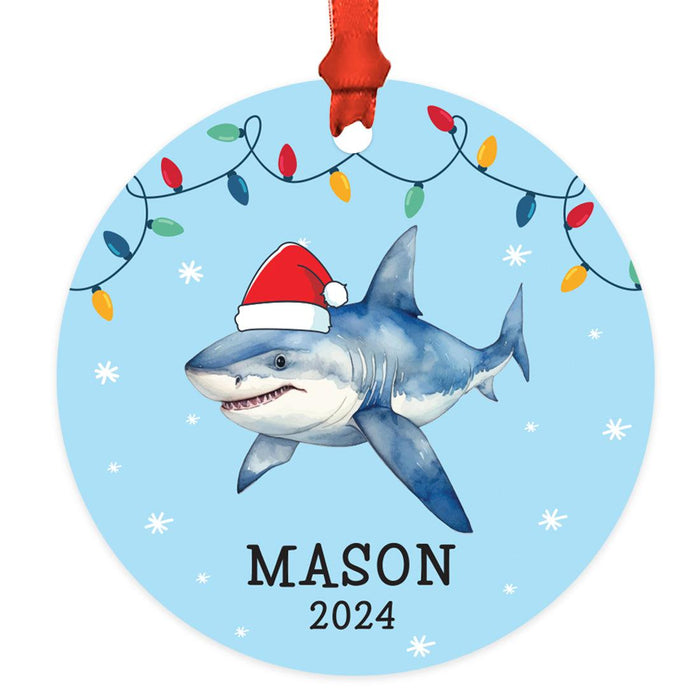 Set of 1 Custom Shark Metal Ornament 20XX, Christmas Ornament for Kids & Marine Life Lovers-Set of 1-Andaz Press-Blue Shark-