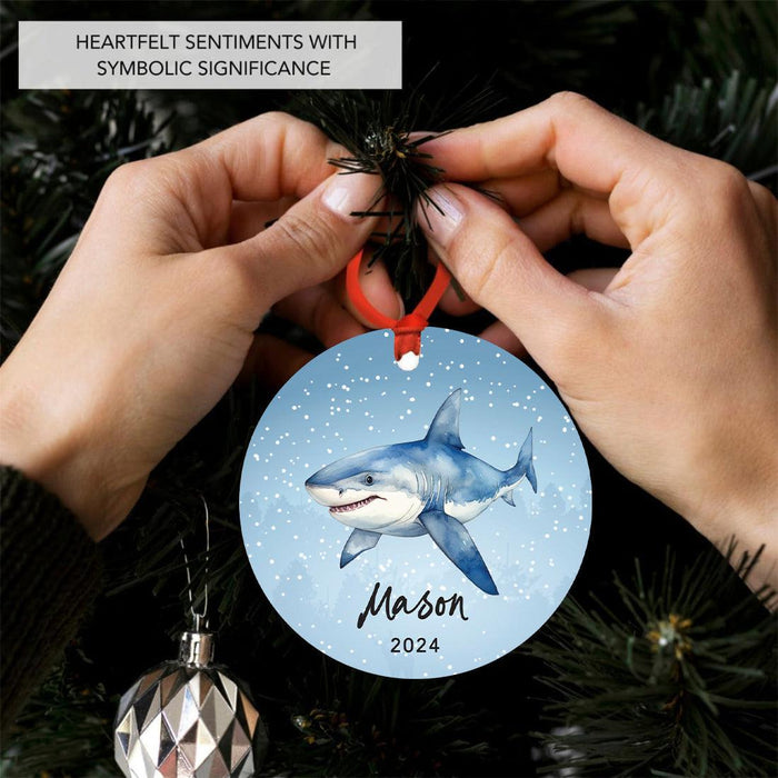 Set of 1 Custom Shark Metal Ornament 20XX, Christmas Ornament for Kids & Marine Life Lovers-Set of 1-Andaz Press-Blue Shark-