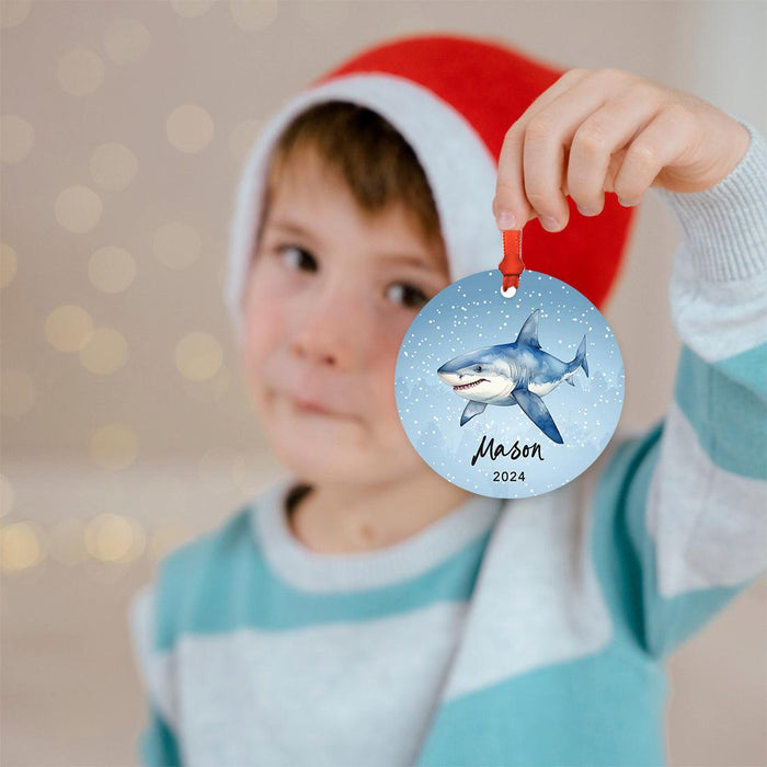 Set of 1 Custom Shark Metal Ornament 20XX, Christmas Ornament for Kids & Marine Life Lovers-Set of 1-Andaz Press-Blue Shark-