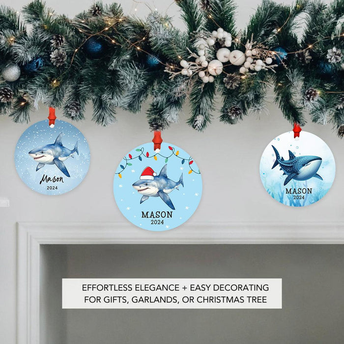 Set of 1 Custom Shark Metal Ornament 20XX, Christmas Ornament for Kids & Marine Life Lovers-Set of 1-Andaz Press-Blue Shark-