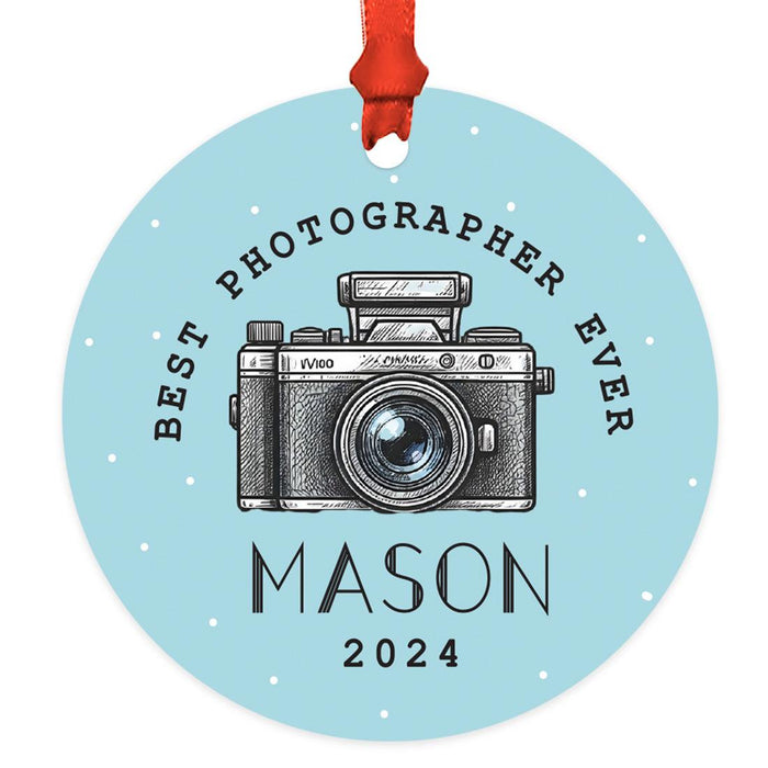 Set of 1 Film Camera Metal Ornament 20XX, Custom Christmas Decor for Photographers-Set of 1-Andaz Press-Vintage Camera-