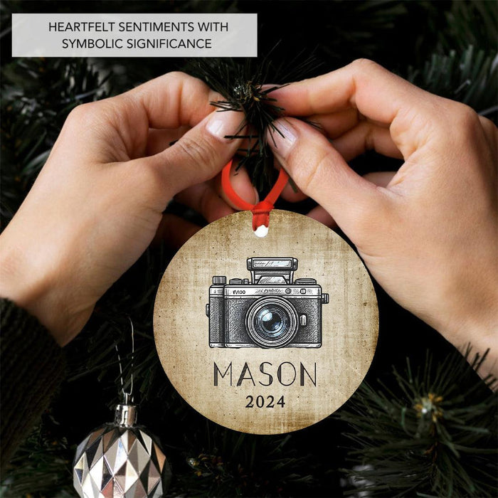 Set of 1 Film Camera Metal Ornament 20XX, Custom Christmas Decor for Photographers-Set of 1-Andaz Press-Vintage Camera-