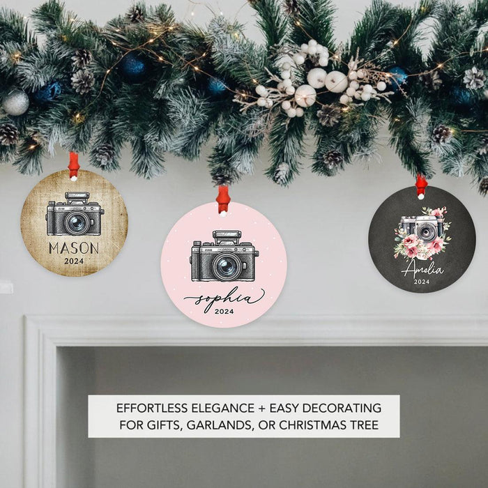 Set of 1 Film Camera Metal Ornament 20XX, Custom Christmas Decor for Photographers-Set of 1-Andaz Press-Vintage Camera-