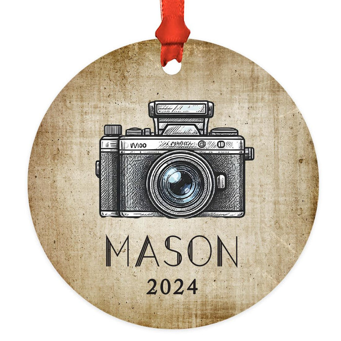 Set of 1 Film Camera Metal Ornament 20XX, Custom Christmas Decor for Photographers-Set of 1-Andaz Press-Vintage Camera-