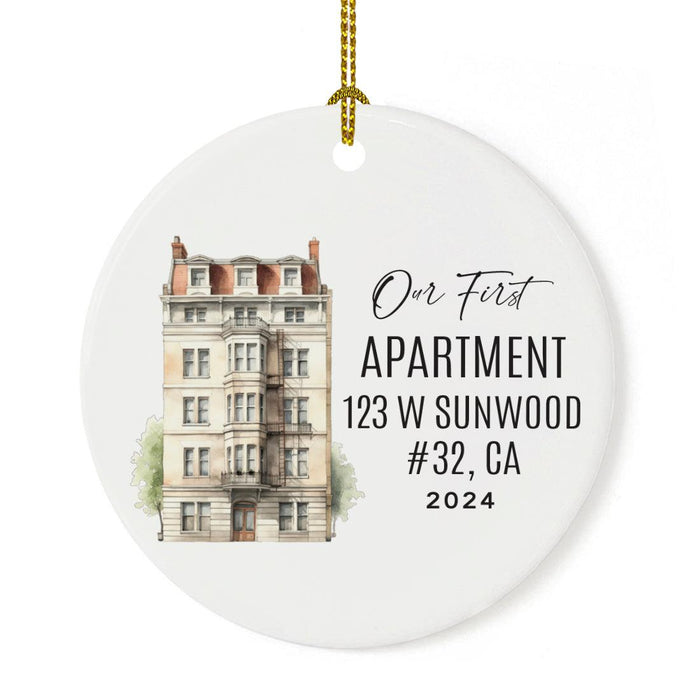 Set of 1 First Apartment Christmas Ornament 20XX, Ceramic My First Apartment Decor-Set of 1-Andaz Press-Modern Apartment Building-