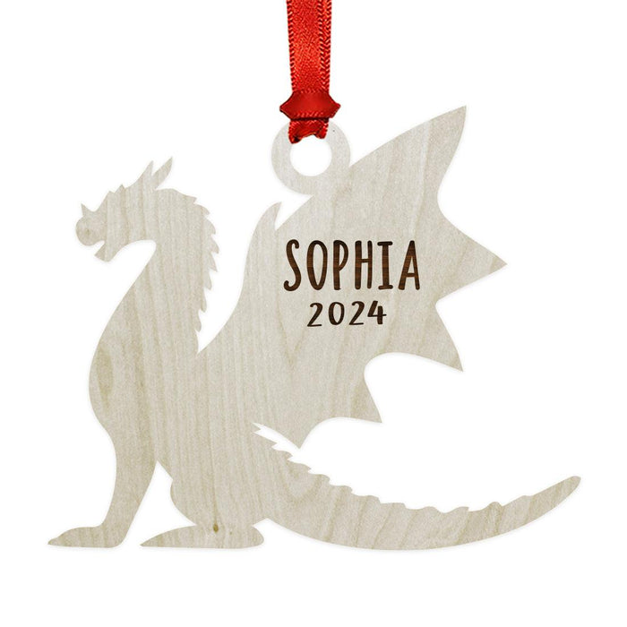 Set of 1 Laser Engraved Custom Christmas Dragon Ornament 20XX for Tree Unique Holiday Decor-Set of 1-Andaz Press-Round Laser Engraved Dragon-