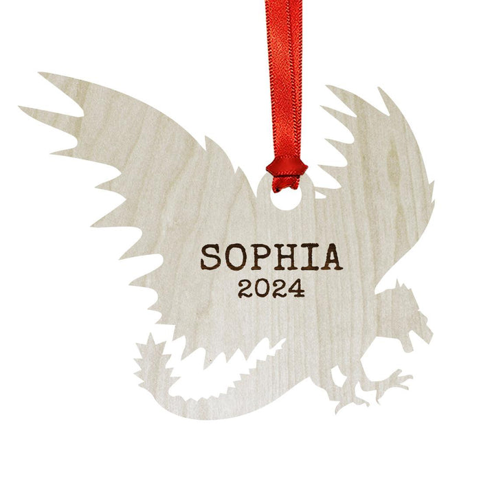 Set of 1 Laser Engraved Custom Christmas Dragon Ornament 20XX for Tree Unique Holiday Decor-Set of 1-Andaz Press-Round Laser Engraved Dragon-