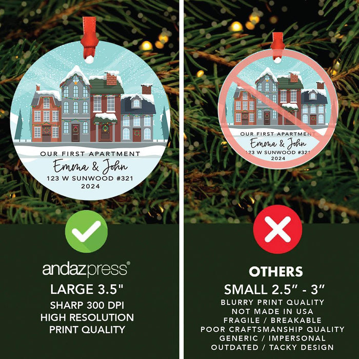 Set of 1 My First Apartment Metal Ornament 20XX, Custom Christmas Decor for New Home-Set of 1-Andaz Press-Red Front Door-