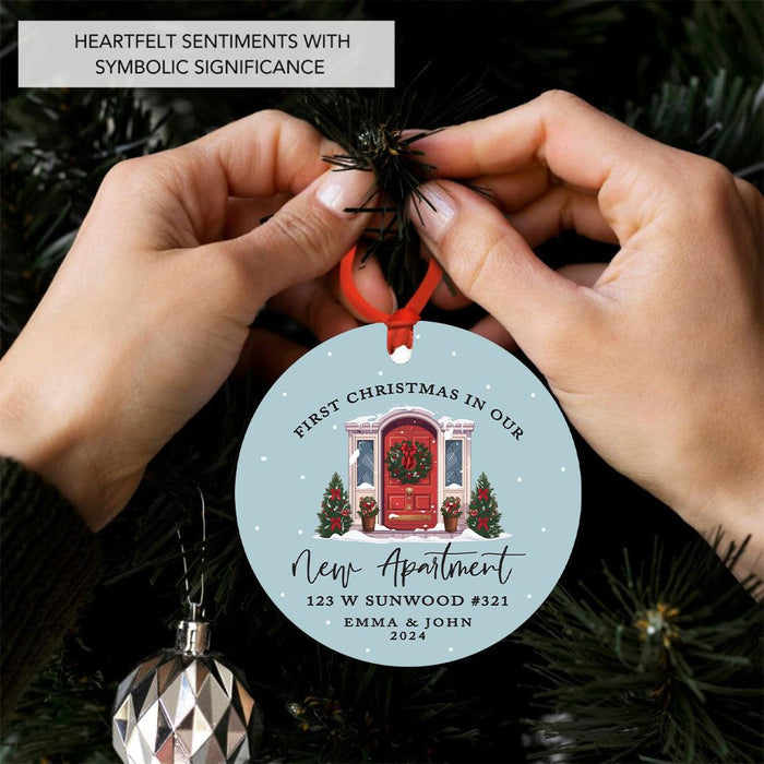 Set of 1 My First Apartment Metal Ornament 20XX, Custom Christmas Decor for New Home-Set of 1-Andaz Press-Red Front Door-