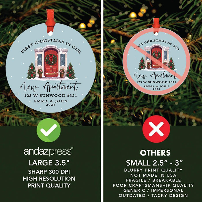 Set of 1 My First Apartment Metal Ornament 20XX, Custom Christmas Decor for New Home-Set of 1-Andaz Press-Red Front Door-