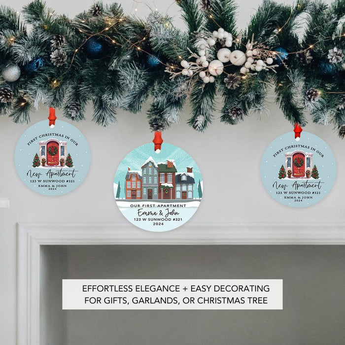 Set of 1 My First Apartment Metal Ornament 20XX, Custom Christmas Decor for New Home-Set of 1-Andaz Press-Red Front Door-