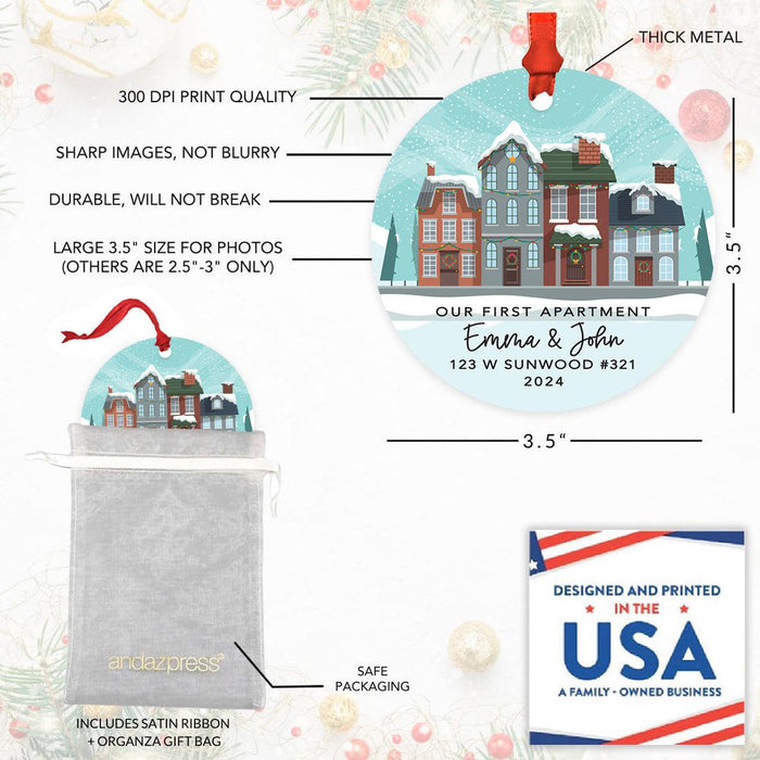 Set of 1 My First Apartment Metal Ornament 20XX, Custom Christmas Decor for New Home-Set of 1-Andaz Press-Red Front Door-