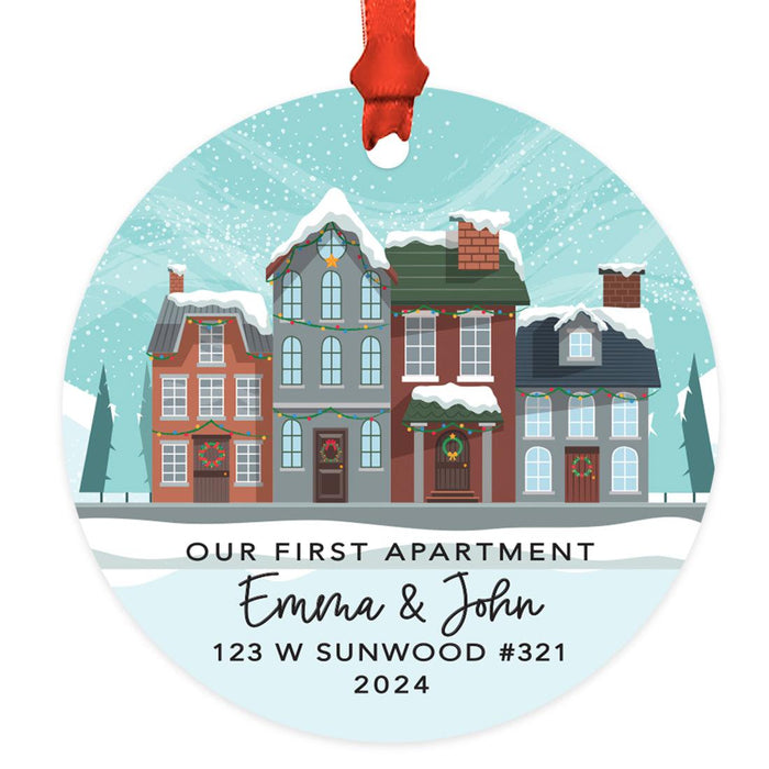 Set of 1 My First Apartment Metal Ornament 20XX, Custom Christmas Decor for New Home-Set of 1-Andaz Press-Winter Apartments-