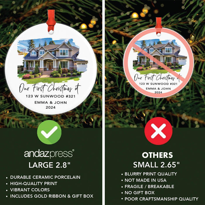 Set of 1 Our First Christmas Ornament 20XX, Ceramic Custom Family Photo, First Home Decor-Set of 1-Andaz Press-