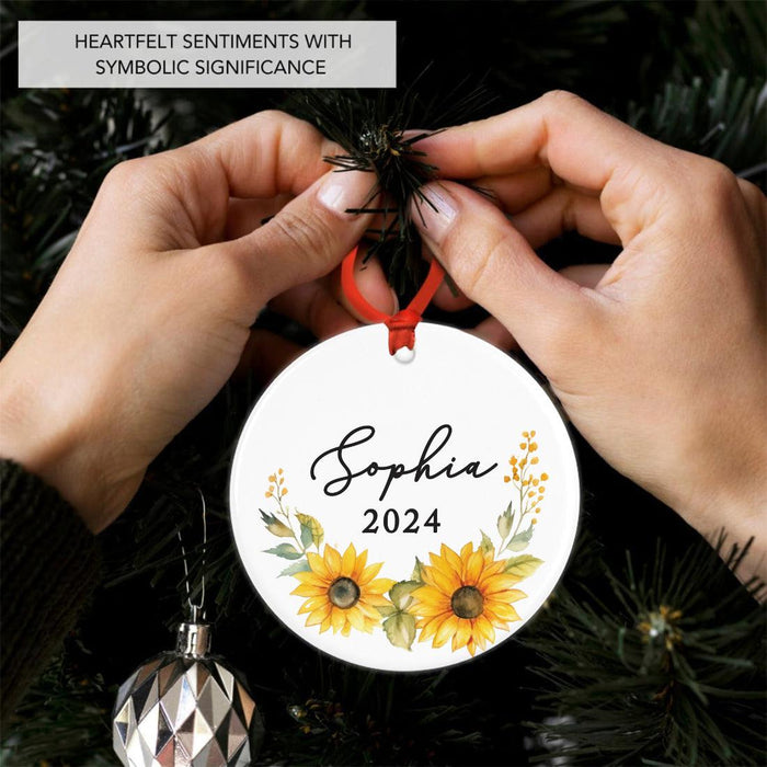 Set of 1 Sunflower Ceramic Ornament for Christmas Tree, Custom Name Gift for Loved Ones-Set of 1-Andaz Press-Sunflower-