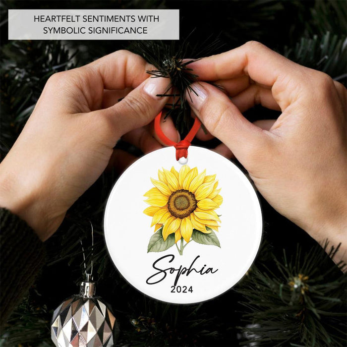 Set of 1 Sunflower Ceramic Ornament for Christmas Tree, Custom Name Gift for Loved Ones-Set of 1-Andaz Press-Sunflower-