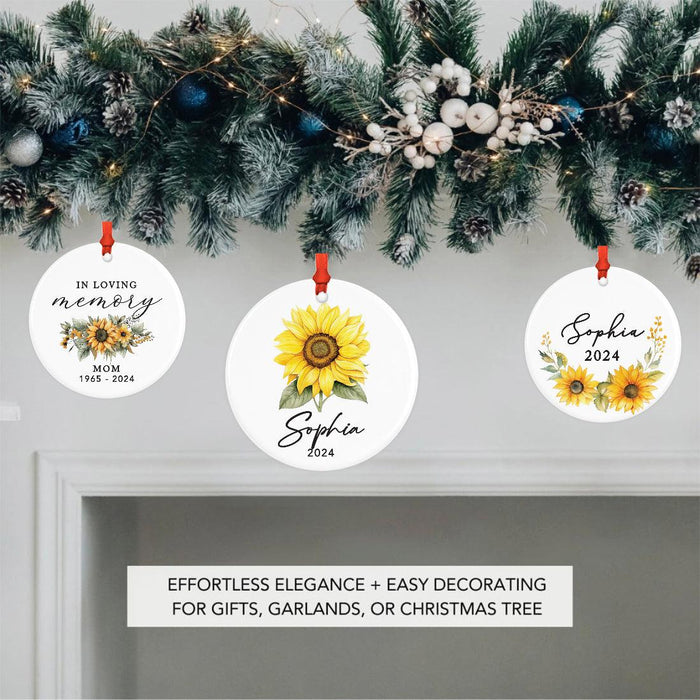 Set of 1 Sunflower Ceramic Ornament for Christmas Tree, Custom Name Gift for Loved Ones-Set of 1-Andaz Press-Sunflower-