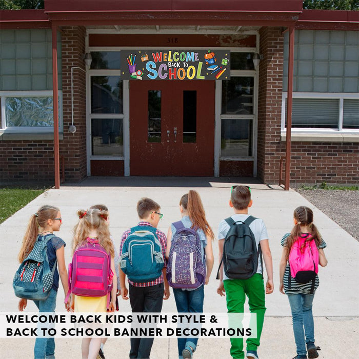 Set of 1 Welcome Back to School Banner | Classroom Door & First Day Decorations, Horizontal Backdrop Sign-Set of 1-Andaz Press-Horizontal Colorful-