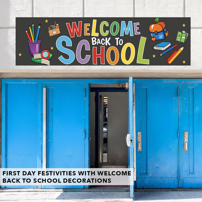 Set of 1 Welcome Back to School Banner | Classroom Door & First Day Decorations, Horizontal Backdrop Sign-Set of 1-Andaz Press-Horizontal Colorful-