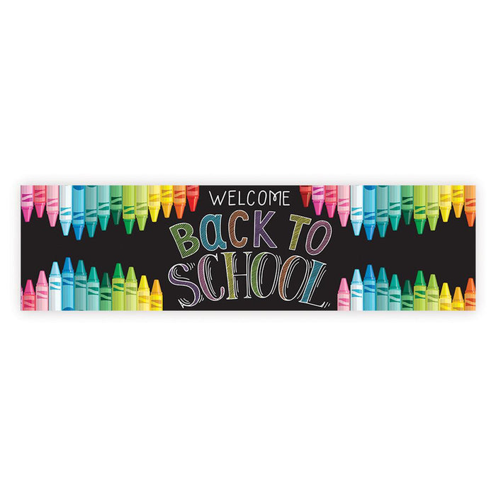 Set of 1 Welcome Back to School Banner | Classroom Door & First Day Decorations, Horizontal Backdrop Sign-Set of 1-Andaz Press-Horizontal Crayons-