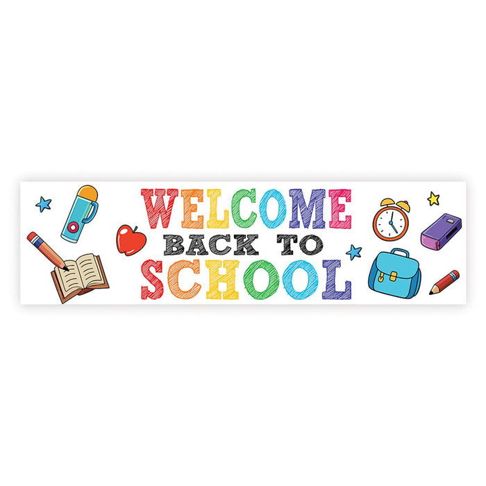 Set of 1 Welcome Back to School Banner | Classroom Door & First Day Decorations, Horizontal Backdrop Sign-Set of 1-Andaz Press-Horizontal School Supplies-