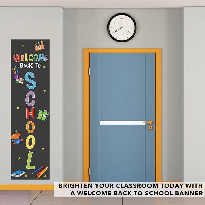 Set of 1 Welcome Back to School Banner | First Day & Classroom Door Vertical Sign-Set of 1-Andaz Press-Vertical Colorful-