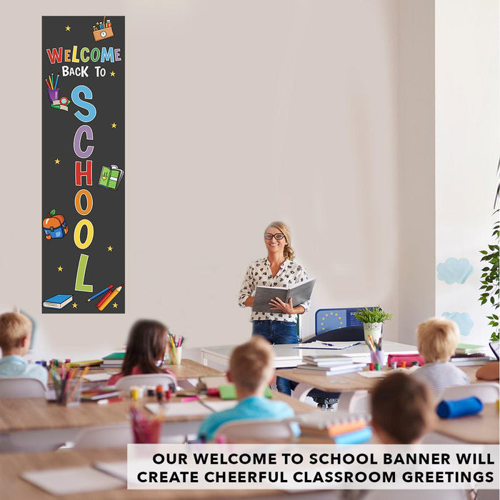 Set of 1 Welcome Back to School Banner | First Day & Classroom Door Vertical Sign-Set of 1-Andaz Press-Vertical Colorful-