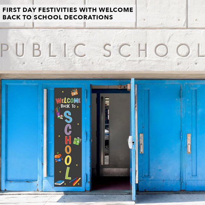 Set of 1 Welcome Back to School Banner | First Day & Classroom Door Vertical Sign-Set of 1-Andaz Press-Vertical Colorful-