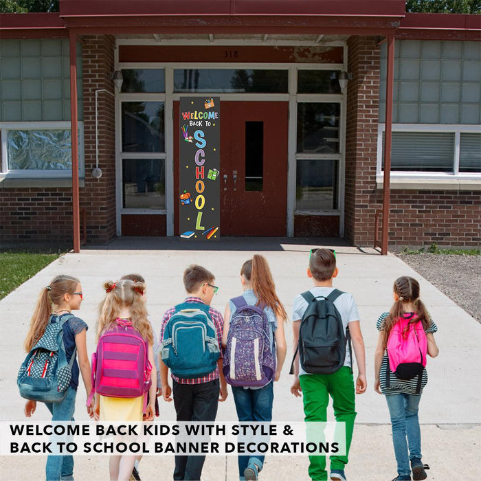 Set of 1 Welcome Back to School Banner | First Day & Classroom Door Vertical Sign-Set of 1-Andaz Press-Vertical Colorful-