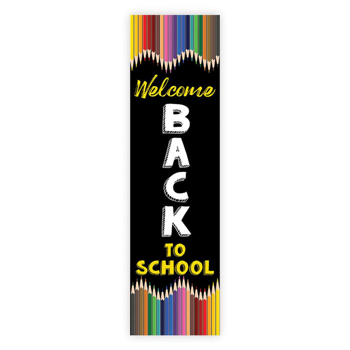 Set of 1 Welcome Back to School Banner | First Day & Classroom Door Vertical Sign-Set of 1-Andaz Press-Vertical Colored Pencils-
