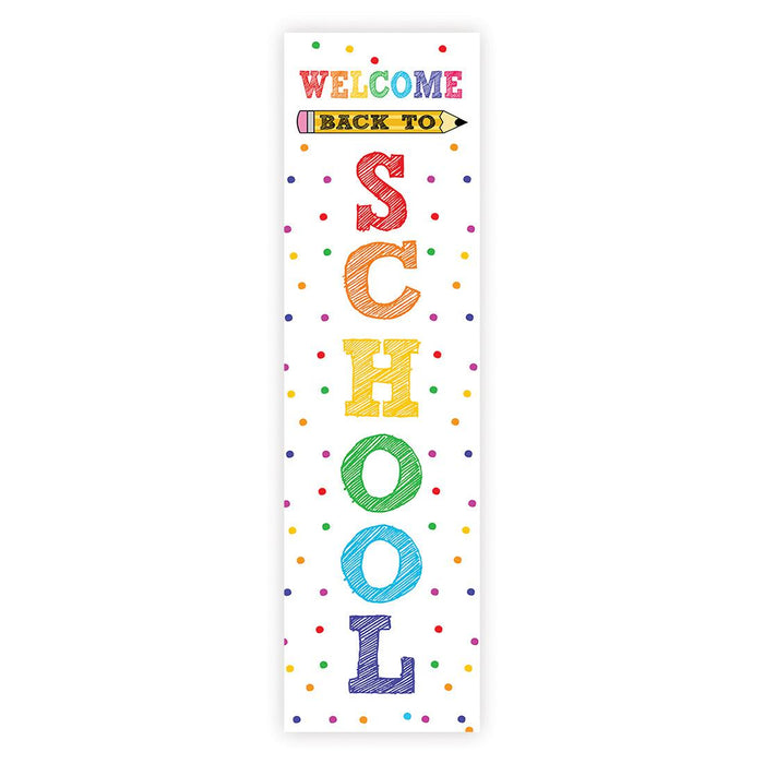 Set of 1 Welcome Back to School Banner | First Day & Classroom Door Vertical Sign-Set of 1-Andaz Press-Vertical Polka Dots Pencil-